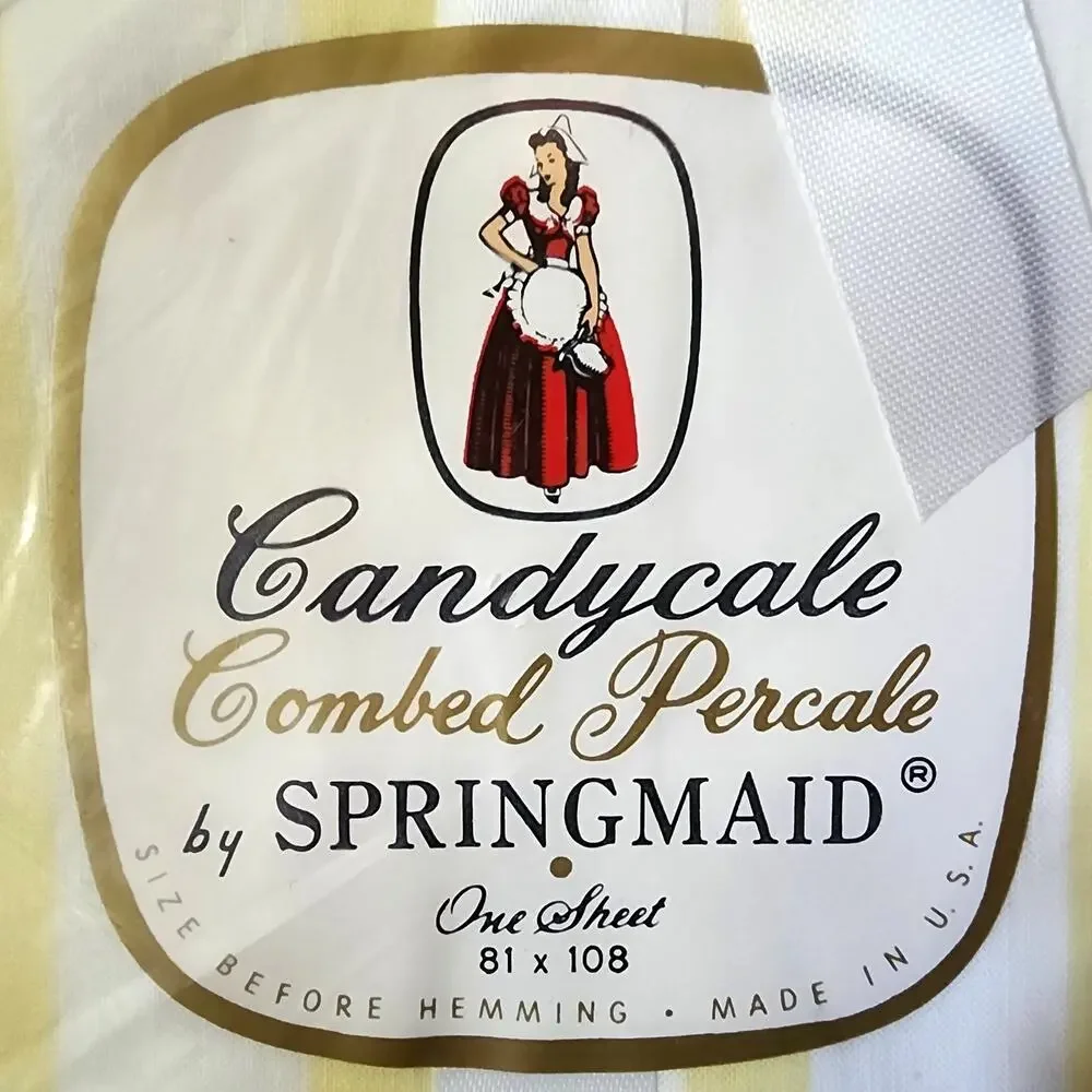 NOS Vintage Springmaid Candycale Combed Percale Flat Sheet 81x108 Yellow White